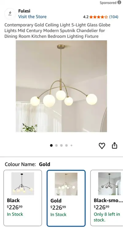 ✨ Gold Sputnik Chandelier – 5 Light, View more