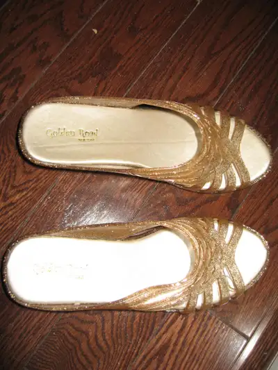 Women’s Open Toe  Gold Sandal  Glitter Slide, View more