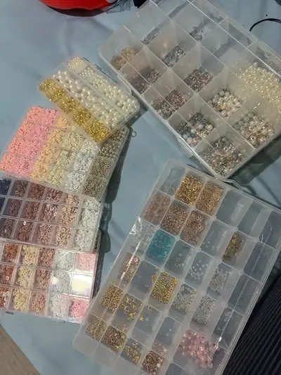 Big Mac lot of jewelry-making supplies! Includes beads, pearls, charms, gold findings, and letter be...