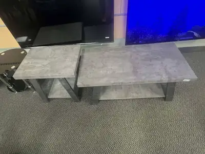 COFFEE AND END TABLES GREY MARBLE LOOK $50 MISSING ONE END TABLE PRICE REFLECTS THIS