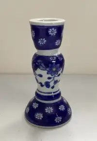 Ceramic Blue and White Floral Candle Holder 