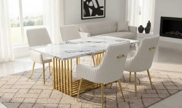 White Marble Dining Table Set – Gold Base Modern Luxury Design in Dining Tables & Sets in City of Toronto - Image 2