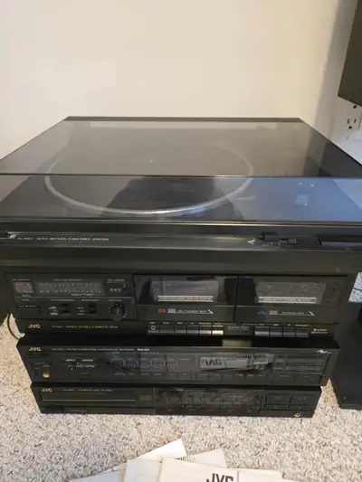 JVC stereo turntable auto return double cassette deck compact disc player computer controlled receiv...