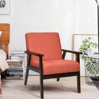 Set of 2 Solid Rubber Wood Fabric Accent Armchair-Orange