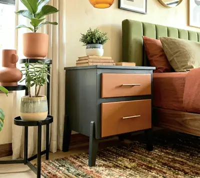 MCM nightstand - Brown, black, and gold, View more