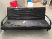 Black metal arm futon frame with 6 inch full size mattress