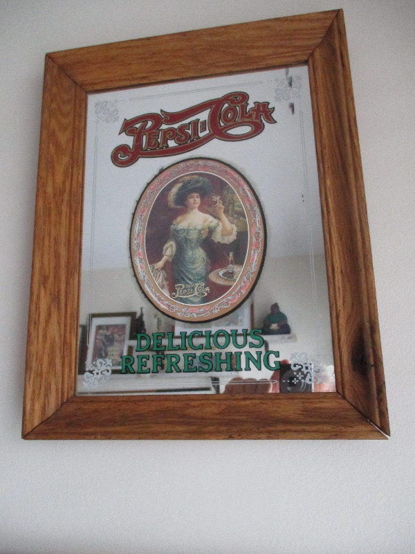 Vintage Coca-Cola - Pepsi Cola" Mirror 1900 Repro Wood Frame in Arts & Collectibles in Mississauga / Peel Region - Image 2