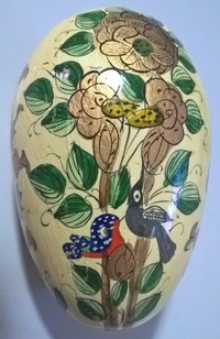 Beautiful Hand Painted Decorative Wooden Egg w/Trees and Birds