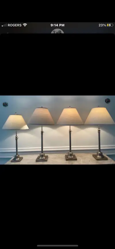 4 matching restoration hardware Library lamps adjustable $500 for all. Selling as a set not open to...
