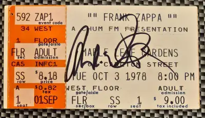 FRANK ZAPPA-Oct 3/1978-Concert Ticket Stub-Maple Leaf Gardens Toronto. $9.00 Floor ticket Row SS Sea...