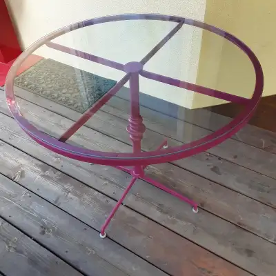 Vintage Cafe Cast Iron  3ft wide Round Table, Tempered Glass Top, View more