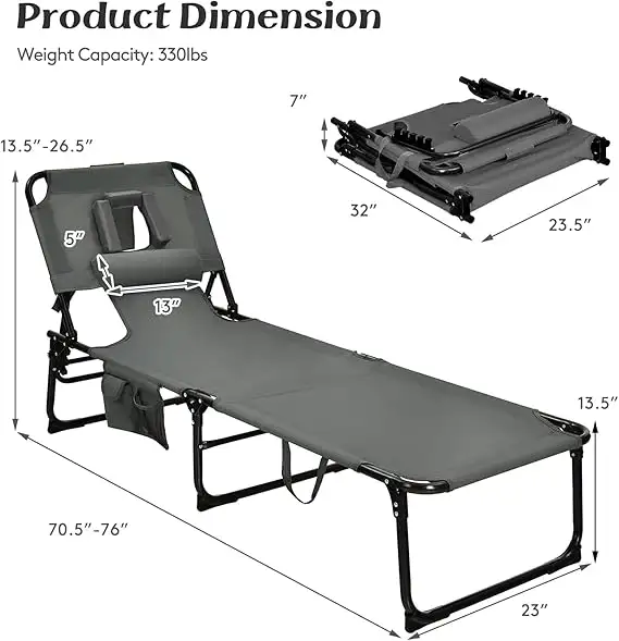 Folding Beach Lounge Chair, Tanning Chair with Face Hole in Patio & Garden Furniture in Cambridge - Image 5