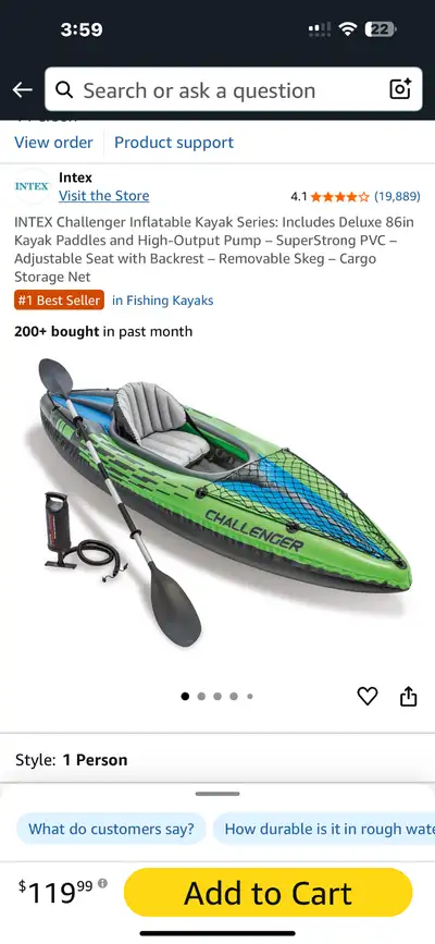 Brand new inflatable kayak Challenger brand never used, but has no box all pieces and equipment are...