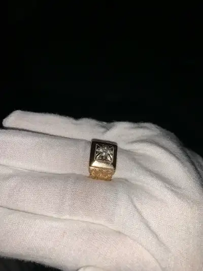 14kt yellow and white gold nugget solitaire square ring, View more