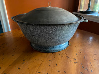 Antique XL Enamel Bowl and lid