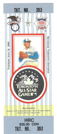 1991 MLB Toronto All-Star Game Premium Souvenir Pack with Ticket