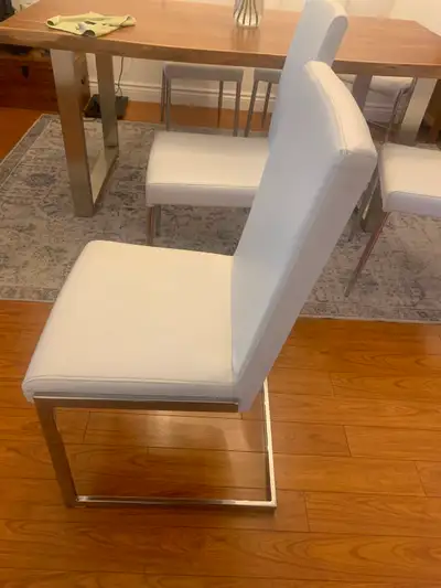 White leather dining chairs - 6, View more