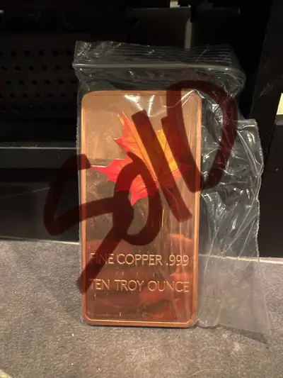 Sold Ten Ounce Copper .999 Bar maple leaf, View more
