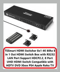 (NEW) TESmart HDMI Switcher 8x1 4K 60hz 8in1 Out HDMI Switch Box