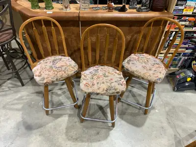 Vintage Wooden Swivel Bar Stools - set of 3 , View more