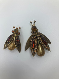 RARE 2 broches anciennes 1950 mouches insectes vintage