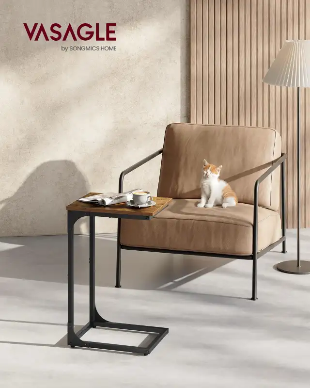 VASAGLE C-Shaped Side Table – Rustic Brown + Ink Black in Other Tables in Oshawa / Durham Region - Image 3