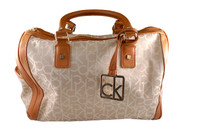 Calvin Klein Monogram Logo Jacquard & Caramel Leather Hand Bag