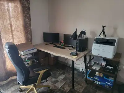 Home office, computer desk,chair. Bought brand new in 2023 it was used for my online business. Desk...