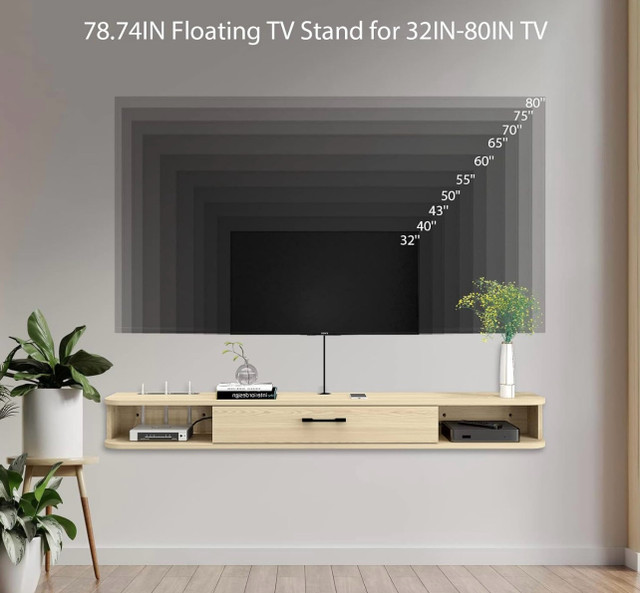 Floating TV Unit, 79'' Wall Mounted TV Cabinet - new in box in TV Tables & Entertainment Units in Calgary - Image 3