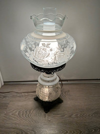 Vintage Hurricane Lamp with Floral Pattern