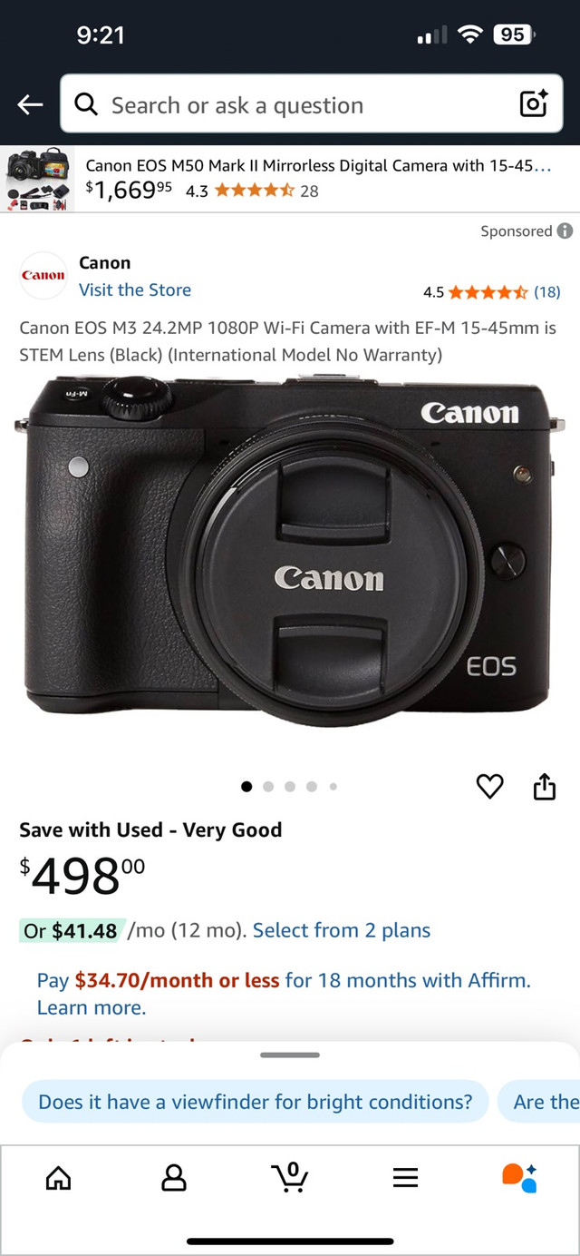 Canon M3 Camera in Cameras & Camcorders in City of Toronto