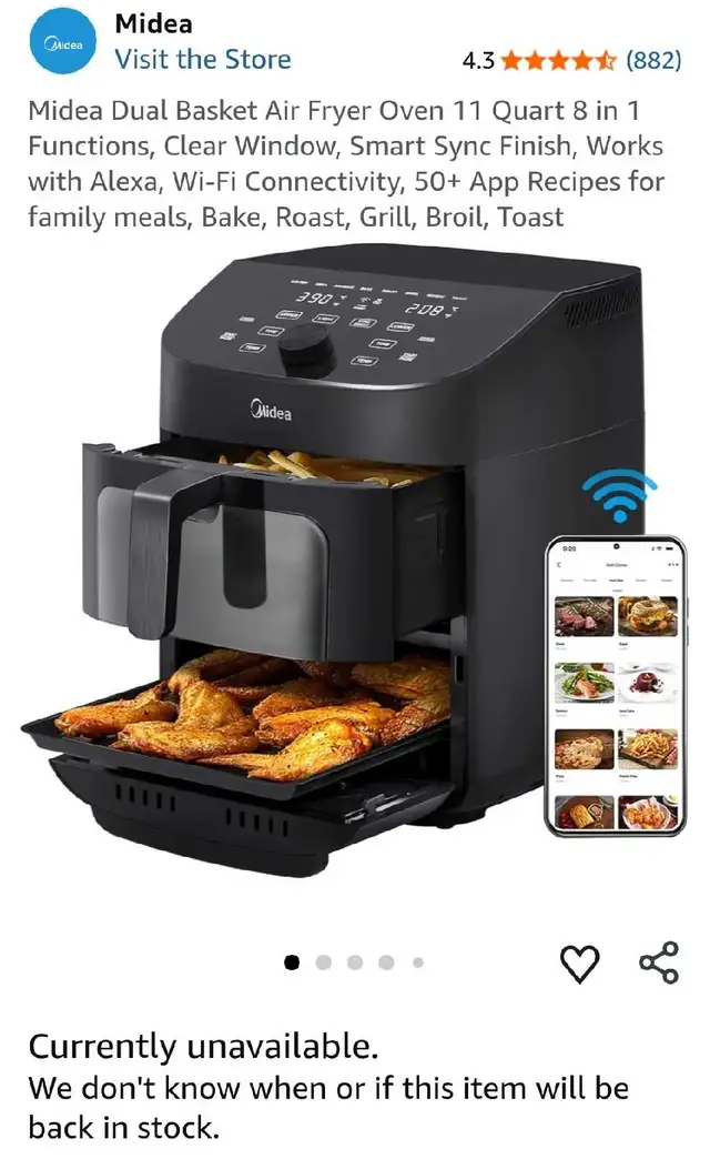 Midea Dual Basket Air Fryer Oven 11 Quart 8 in 1 Functions in Other in City of Toronto - Image 2