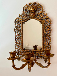 Brass Wall Mirror 3 Arm Candle Sconce