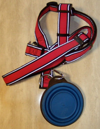 ADJUSTABLE DOG HARNESS FOR LARGE DOGS WITH CALAPSABLE DOG BOWL