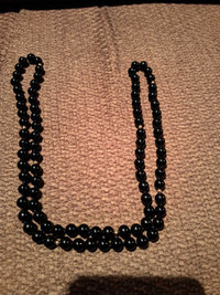 Black Onyx Necklace with Gold,  31", vintage