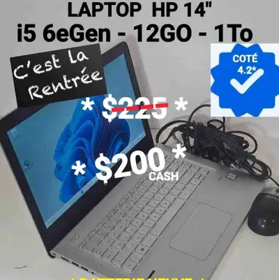 LAPTOP HP PERFORMANT 14" -i5 6eGen- 12GO- 1TO- HDMI, View more