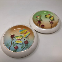 Vintage Porcelain 3D Butterfly Wall Hanging Plaque Pair Japan