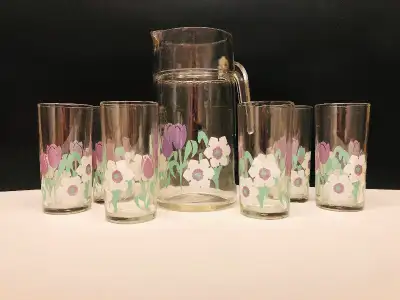 7-pc Vintage Floral Pitcher and Glass Set, View more