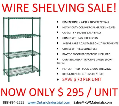 WIRE SHELVING UNITS ON SALE,LOWEST PRICE ON KIJIJI AND IN STOCK, View more