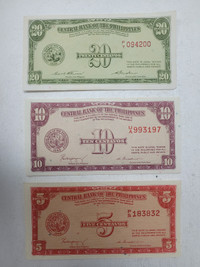 1950s Antique Rare Philippine Banknotes 5,10,20 CentavosAll 3pcs