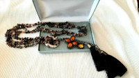 MultiColor GemStone 2-Rows Necklace with Cross Pendant/Amber,New