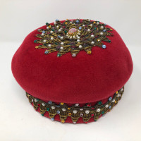 Vintage Eric Javits Red Felt Hat Ornate Trim
