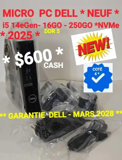 MICRO ORDINATEUR  DELL * NEUF *- i5 14eGen- *16GO- 256GO NVMe, View more