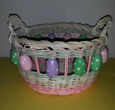 Basket  with  Wooden Eggs : Like NEW, View more