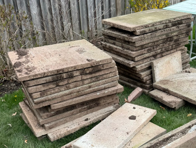 Patio concrete slabs: 28 of  24”x30” & 3 of 12”x24”. Stacked 