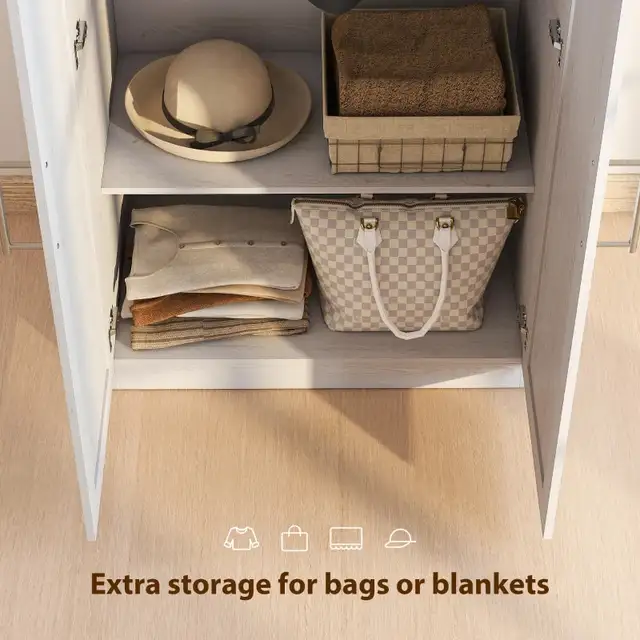 Wardrobe Cabinet with Hanging Rod, Anti-Tipping and 2 Barn Doors in Dressers & Wardrobes in Markham / York Region - Image 5