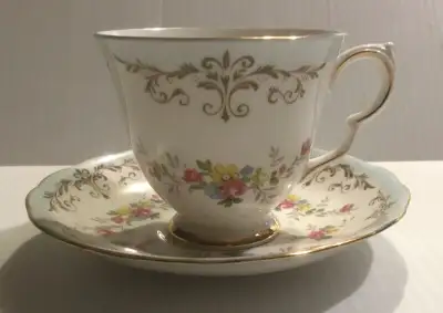 Mid Century Queen Anne Bone China England Ridgway Potteries Patt No 8361 Footed Cup and Saucer 1960s...