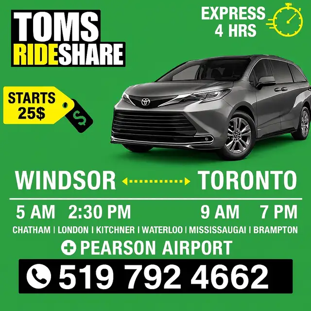 ❌❌Windsor To Toronto Everyday Rideshare insured❌❌