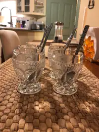 MCM Pressed Glass Dessert Cups With Imperial Stainless Spoons
