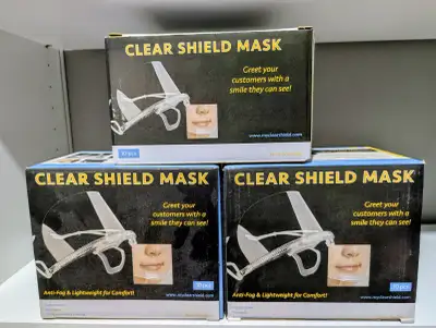New, Clear Shield Mask Box – 10 pcs (Reusable Transparent Masks), View more